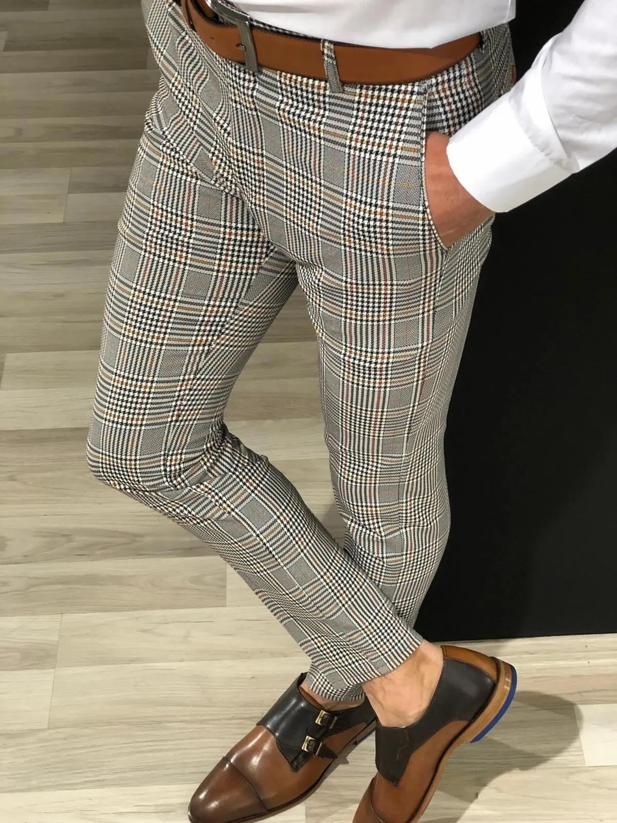 Pantalones Largos Ajustados A Cuadros Para Hombre,Pantalón Informal Con  Bolsillos Y Estampado De Rejilla Para Negocios,Venta Al Por Mayor,2021 -  Buy Venta Al Por Mayor De Pantalones Largos A Cuadros Casuales Para