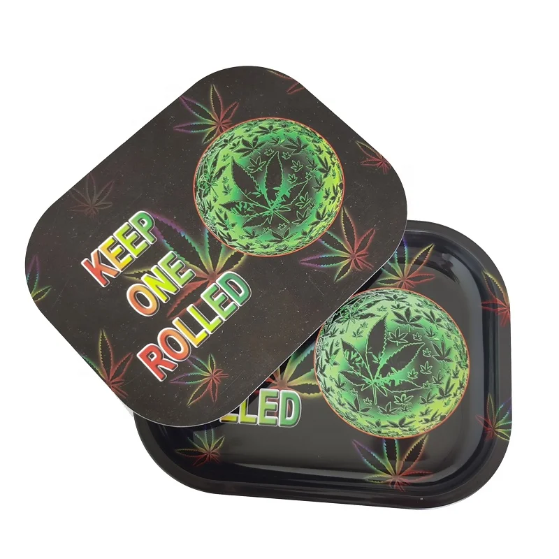 Custom Cartoon Design Serving Tray With Lid Smoking Weed Metal Rolling ...