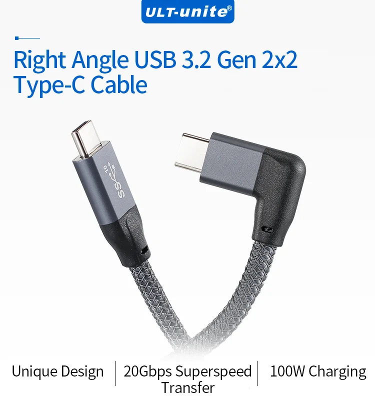 Ultunite High Quality 100w Charging Right Angle Usb C To Usb C Cable