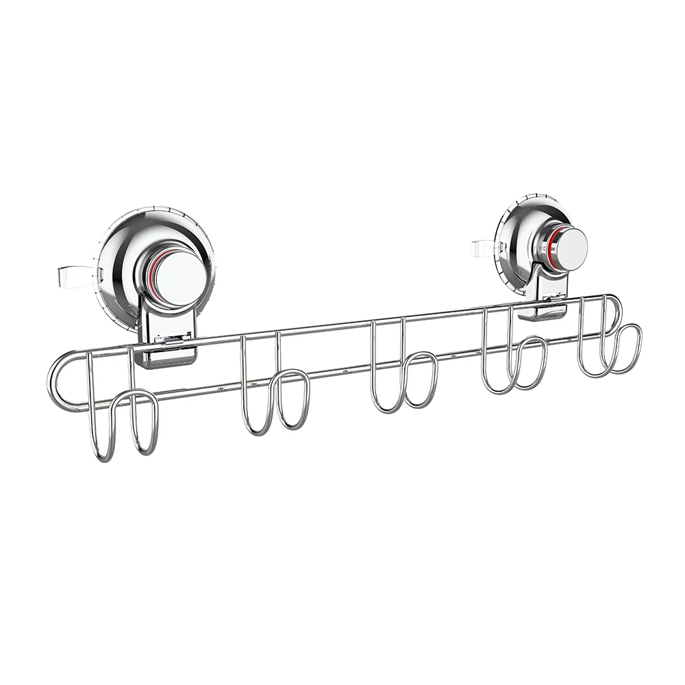 Red Warning Wall Mounting Rack With Towel Hooks Chrome Suction 5 Hook No Drilling Door Coat 8977