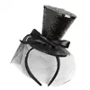 Mini glitter ladies burlesque hen night party top hat headband with netting