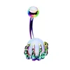 14G Stainless Steel Belly Bars Skull Hand with Gem Ball Fixed Belly Button Bar Navel Rings