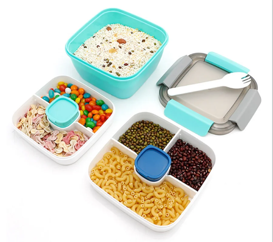 1500ml Bento Box Salad Lunch Container With 3 Compartment Dressing