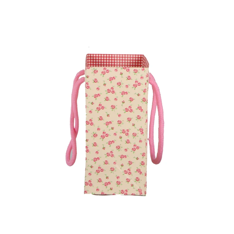 Pink eco friendly luxury paper packing bag for gift jewelry with ribbon handle