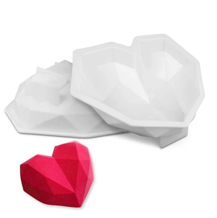 

Cake Mold geometric heart 8inch Silicone Mold Wedding Decoration Fondant Decorating Baking Tool baking Pudding, White