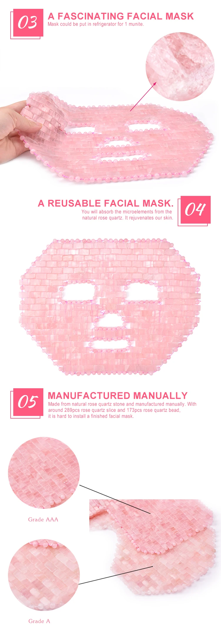 Rose Quartz - a Reusable Cold Therapy Face Anti-aging Facial Skincare Tool Sheet Mask Sheetmask Female Beauty Products Accept