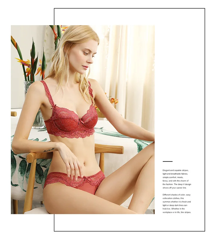 Women's Ultra-Thin Non-Sponge Transparent Lace Bra Set Floral Embroidered Sexy Underwear Large Chest Breathable Plain Dyed Waist