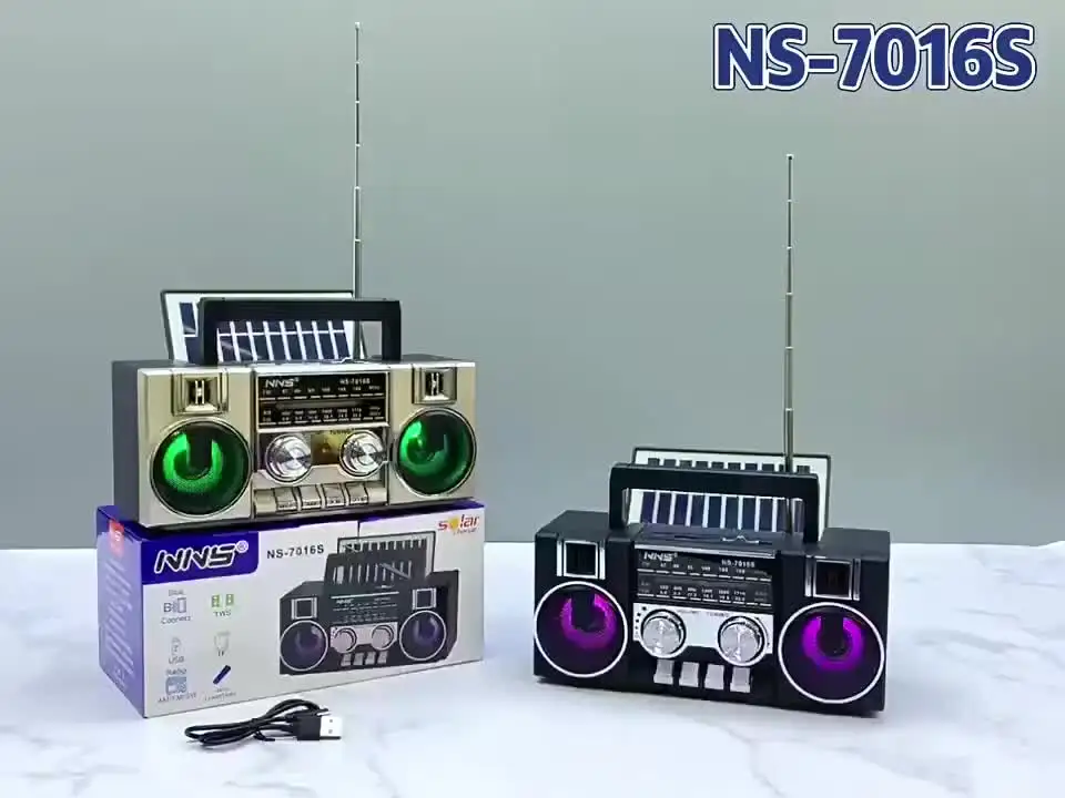 NS-7016S Mini Oldschool Boombox - Wireless Solar Powered Speakers