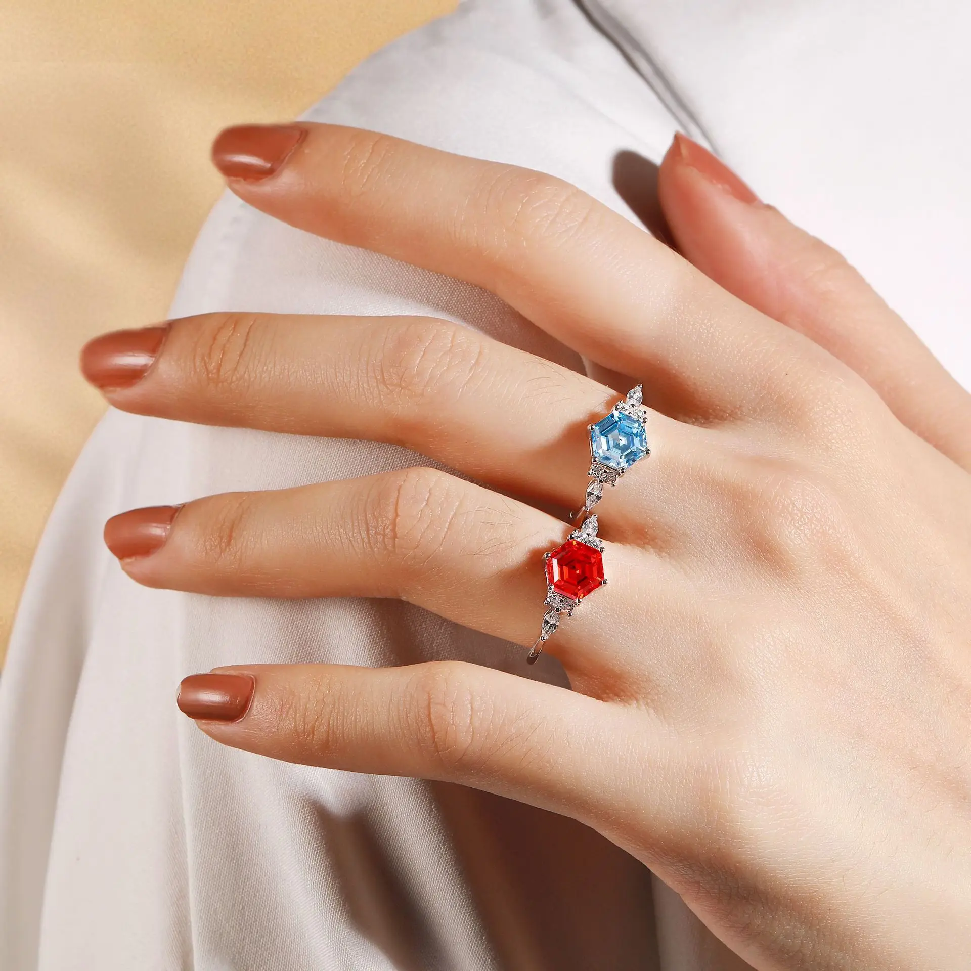 Niche High-grade 925 Sterling Silver Hexagon Flame Color Ring Luxury Women Diamond Ring Lab Diamond Treasure Sapphire Fine Ring