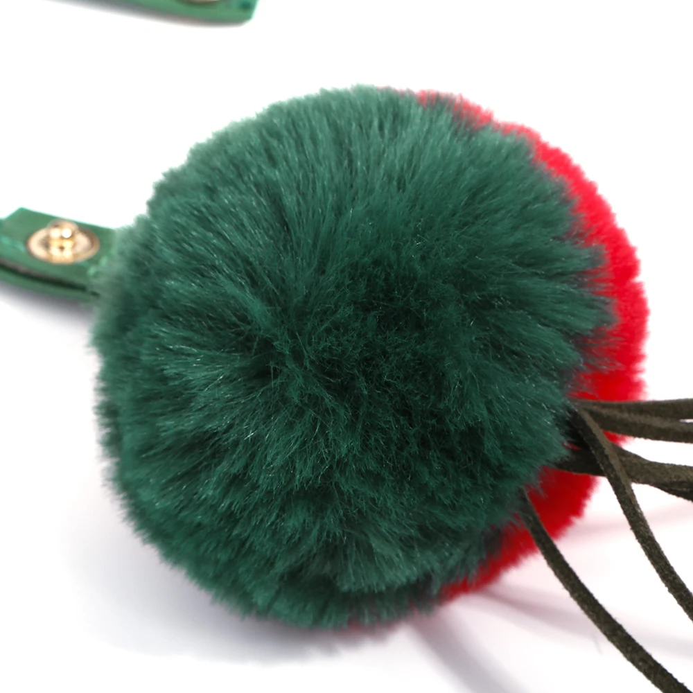 hansidon 时尚水貂毛皮 pom pom 球钥匙扣皮革穿时尚手袋饰品装饰圣诞