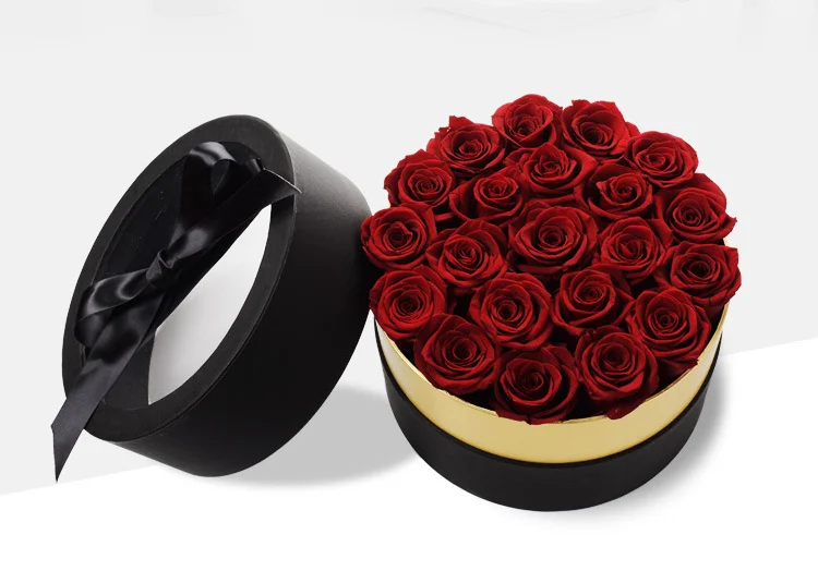 Round Black Box, Red Preserved Roses in a Box Real Roses Rosebox That Last a Year Gift for Her 