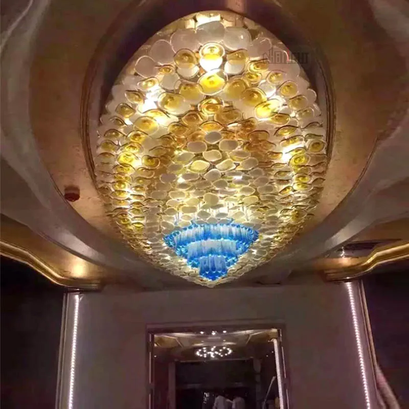 Customize the glass art Lotus leaf ceiling lamps for the foyer and living room of the hotel villa