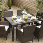 Оптовая продажа Прочный Отель 6 местный ротанга обеденный стул и стол набор садовая мебель открытый патио