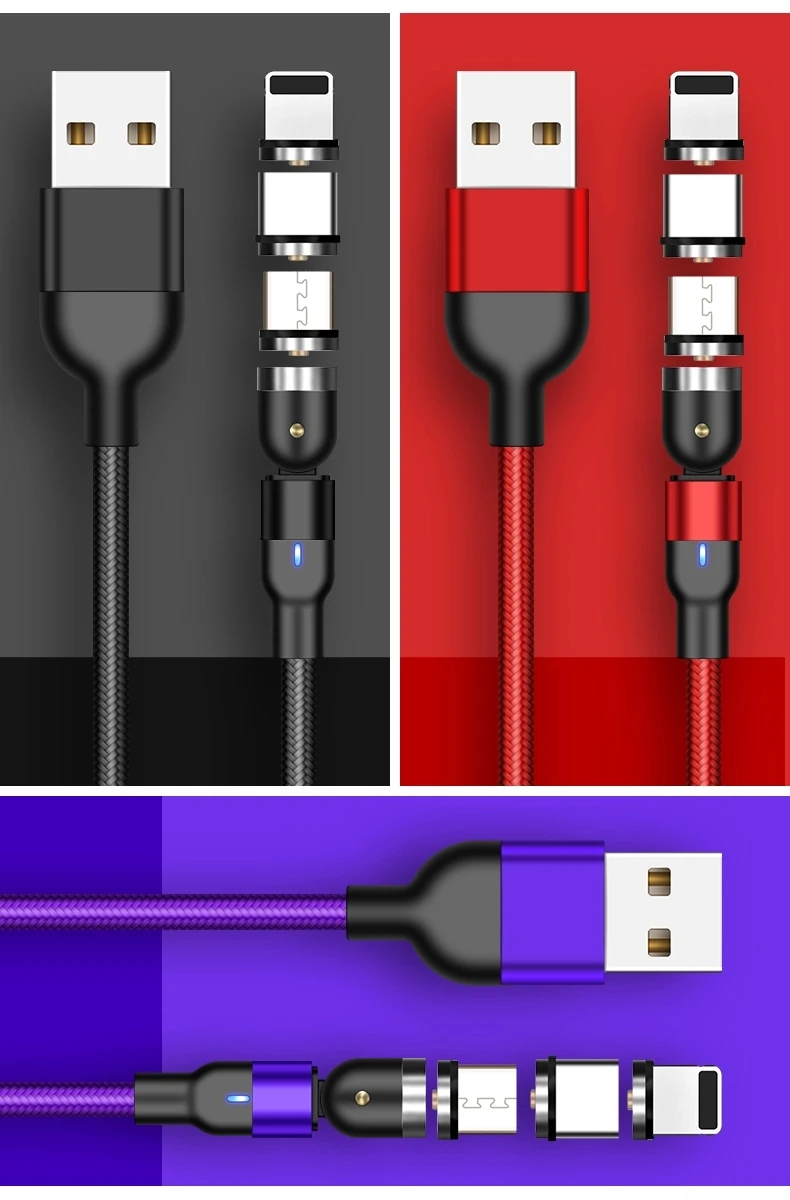 Magnetic Data Cable 360 180 Degree 3 In 1 Magnetic Fast Charging Type C Micro Magnet Usb Cable For Iphone Usb Charger - ANKUX.COM