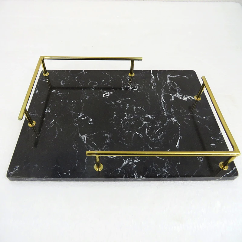 Decorative Black Marble Serving Tray With Metal Handle Buy Marble Tray With Metal Handle,Metal