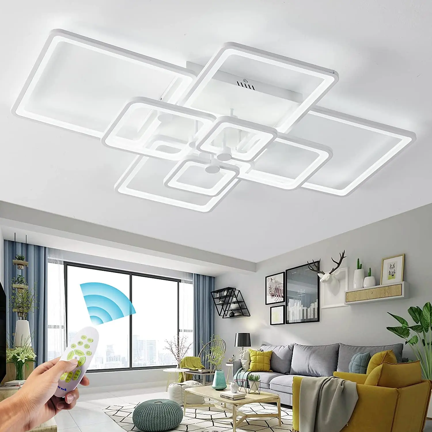 Modern Led Ceiling Light,Dimmable Modern 120w White Flush Mount Ceiling