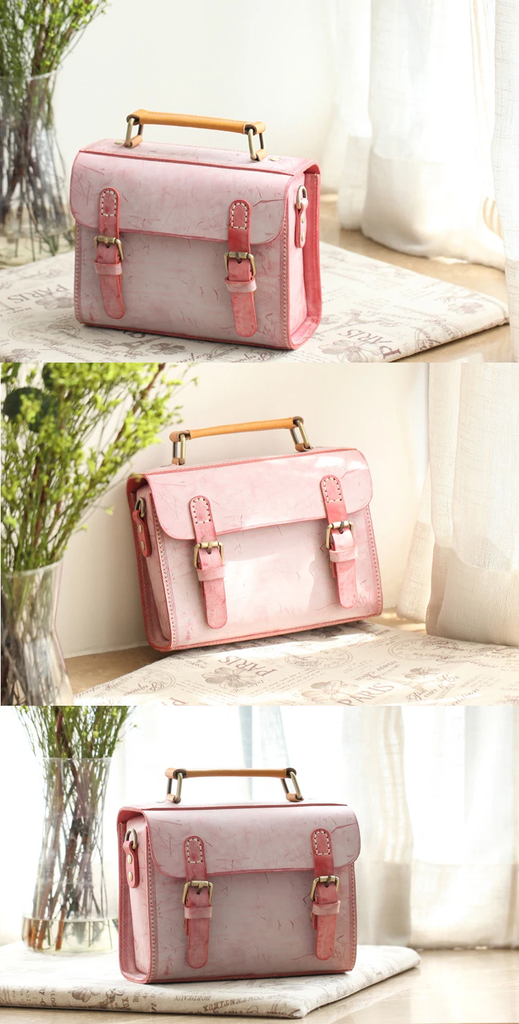 2020 New Handmade Vegetable Tanned Leather Retro Portable Women Hand Bags