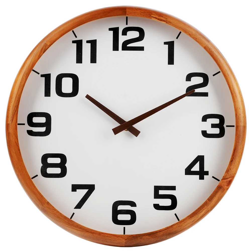 Wood Frame Glass Cover Modern Kitchen Decorative Wall Clock With Big