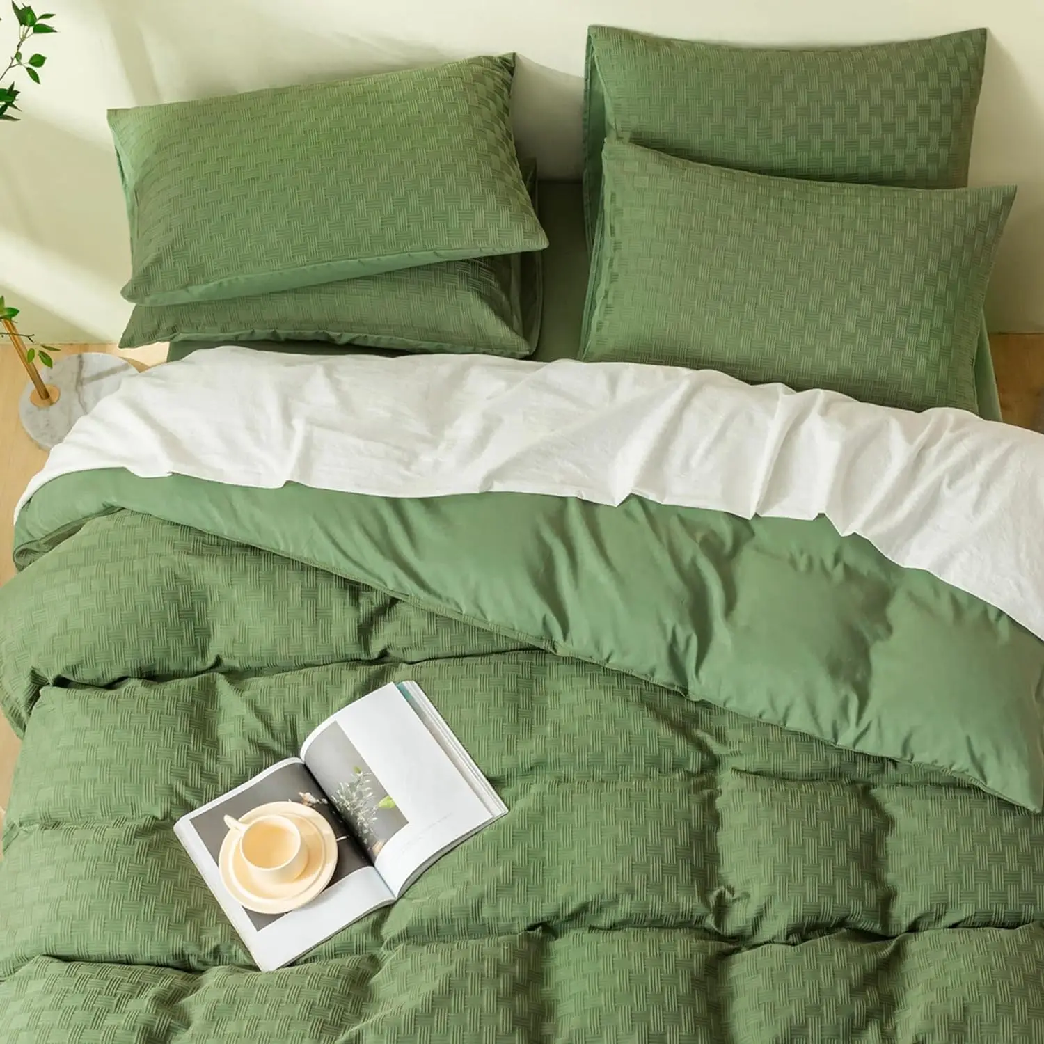 Queen Size Green Microfiber Duvet Cover Set 100% Cotton Bedding Waffle Weave for Home or Hotel manufacture