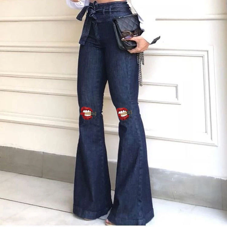 0102916 Best Seller Women Fashion Clothing High Waist Elastic Denim Pants Women Flare Jeans Pants