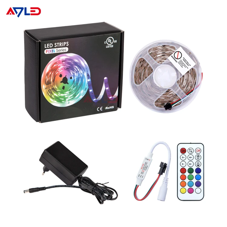 5M 16.4FT Flexible LED Lamp Tape IP20 12 V 5050 RGB Colour Changing Smart Pixel SMD LED Strip Light Kit For Room