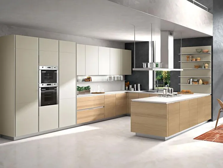 Modern Champagne Color Kitchen Cabinets Mixed Woodgrains - Buy