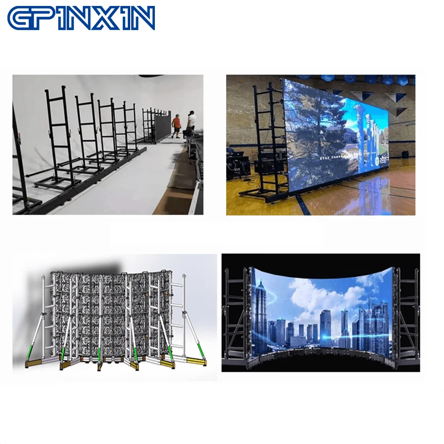Engineering diagram showing load distribution and mounting bracket points for large LED video wall