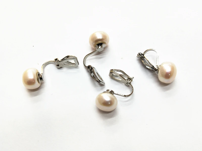 Freshwater White Pearl Stud Clip On Earrings For Women Button 10mm Non