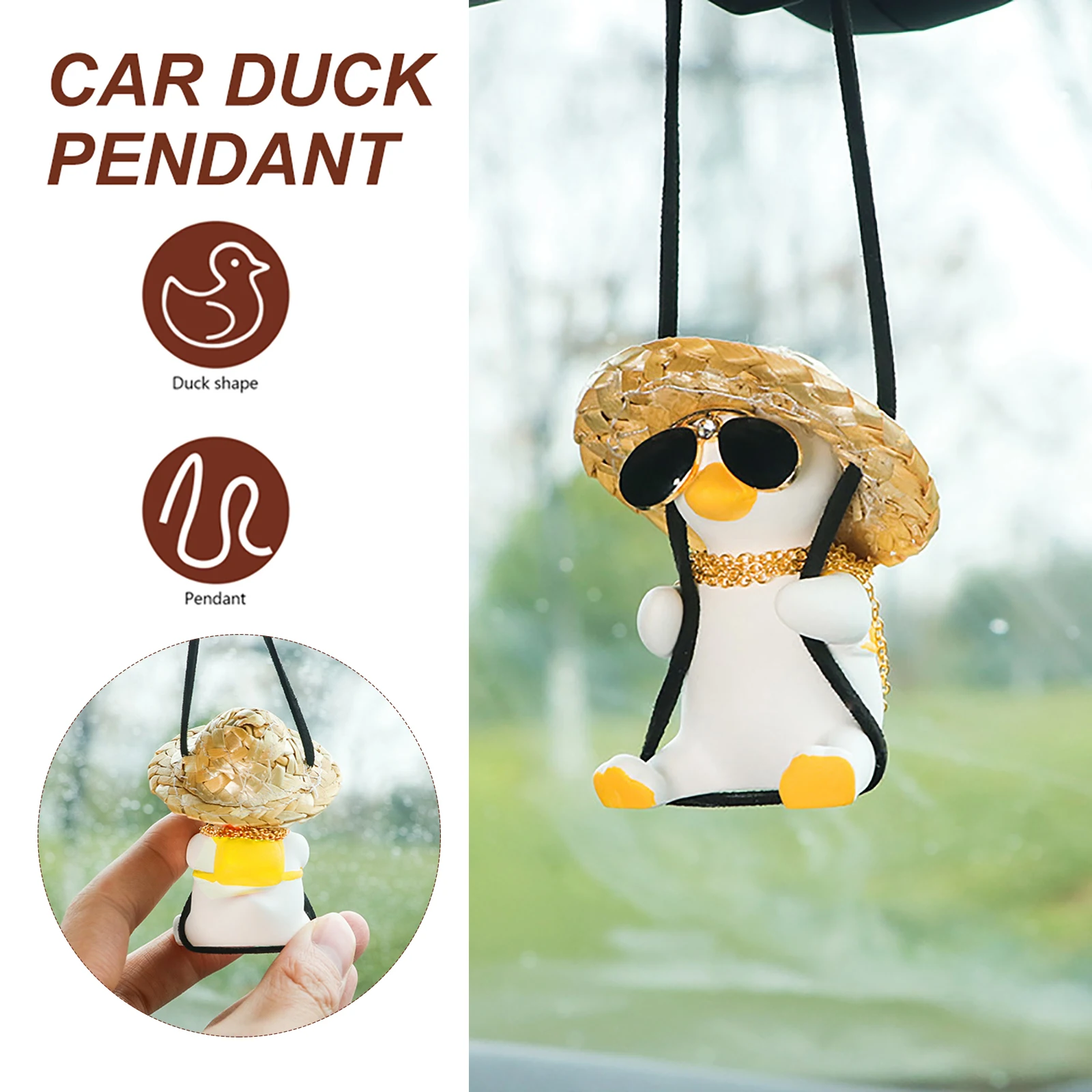 OOTSR Swinging Duck Car Hanging Ornament - 6x5cm Cute Duck Pendant For Rearview Mirror, Adjustable 11" Cord-674564