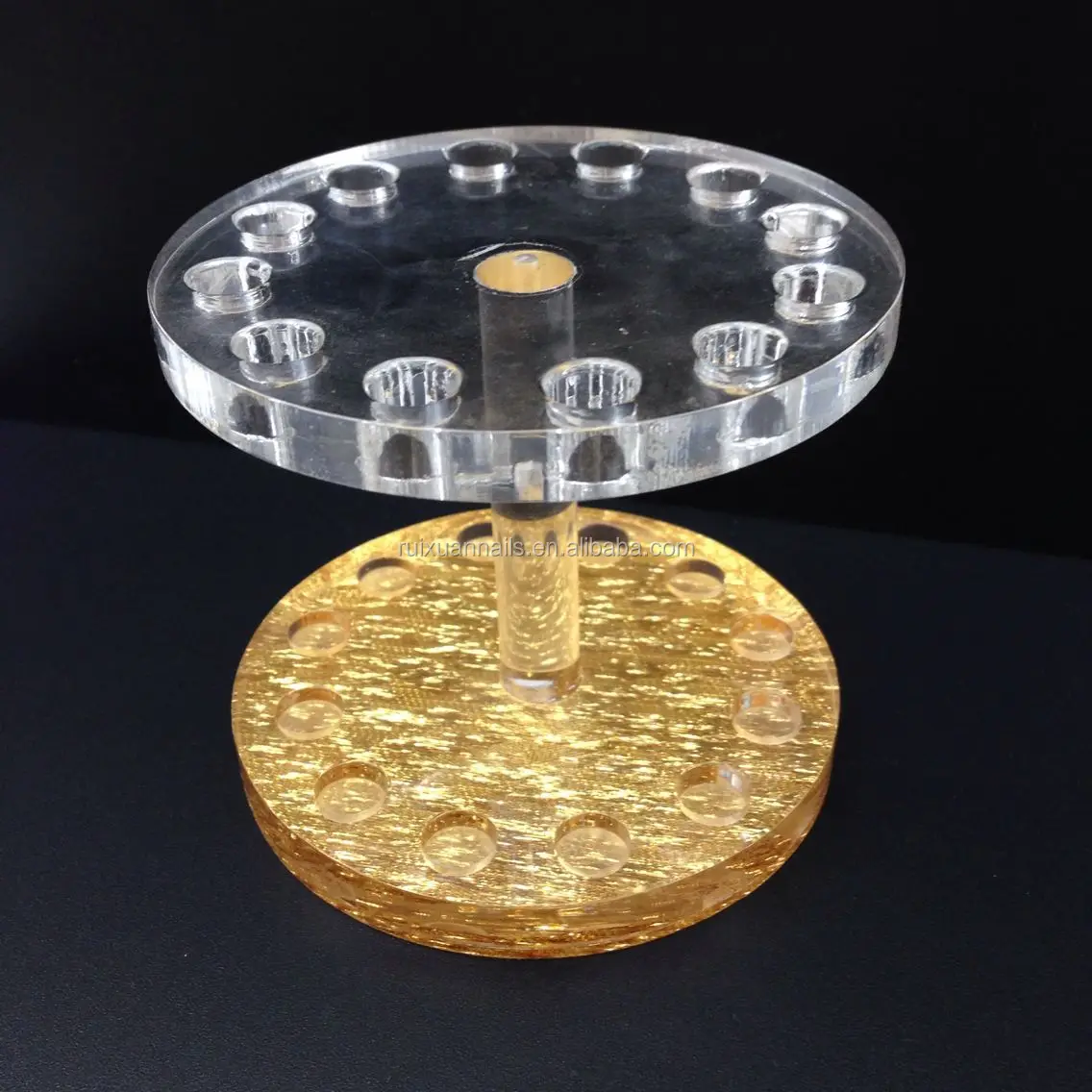 Nail Art Acrylic Brush Pen Holder 12 Holes Gold Stand Display Makeup
