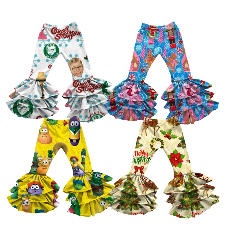 Boutique Baby Girls Ruffle Pants Baby Christmas Bell Girl Flare Pants