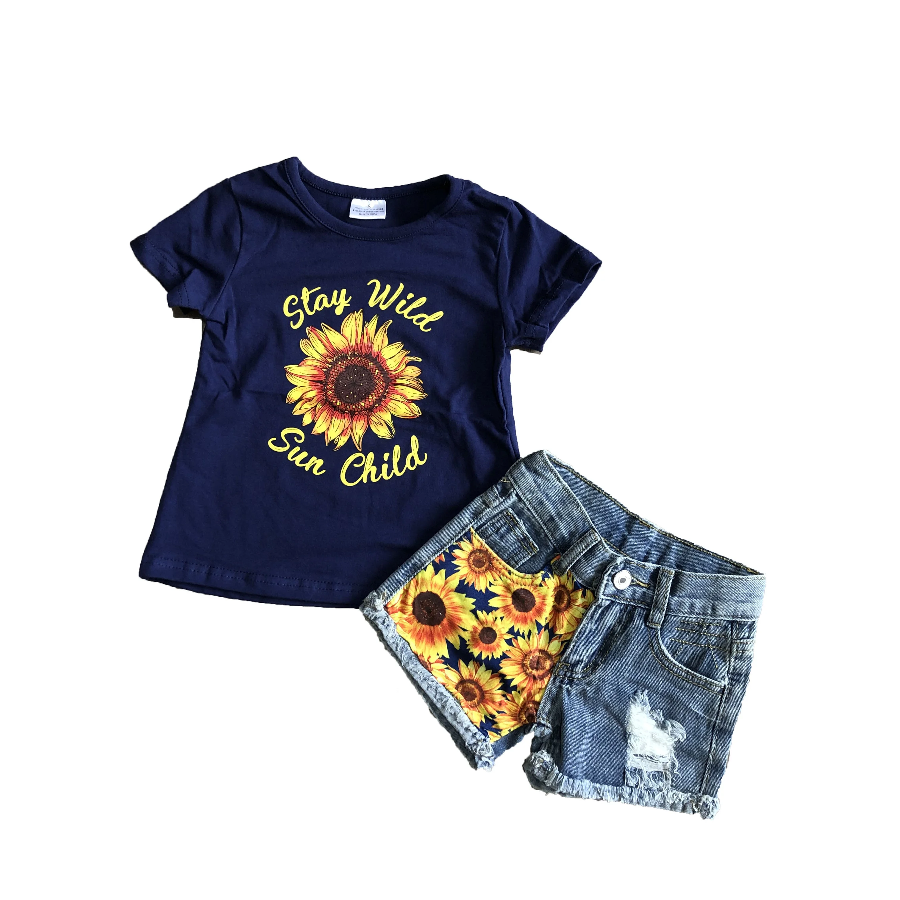 Girlymax Baby Girls Summer Jeans Shorts Sunflower Stay Wild Top Outfits Girls Boutique Denim Shorts Outfits Set Buy Short Suits Baby Outfits Girls Clothes Product On Alibaba Com