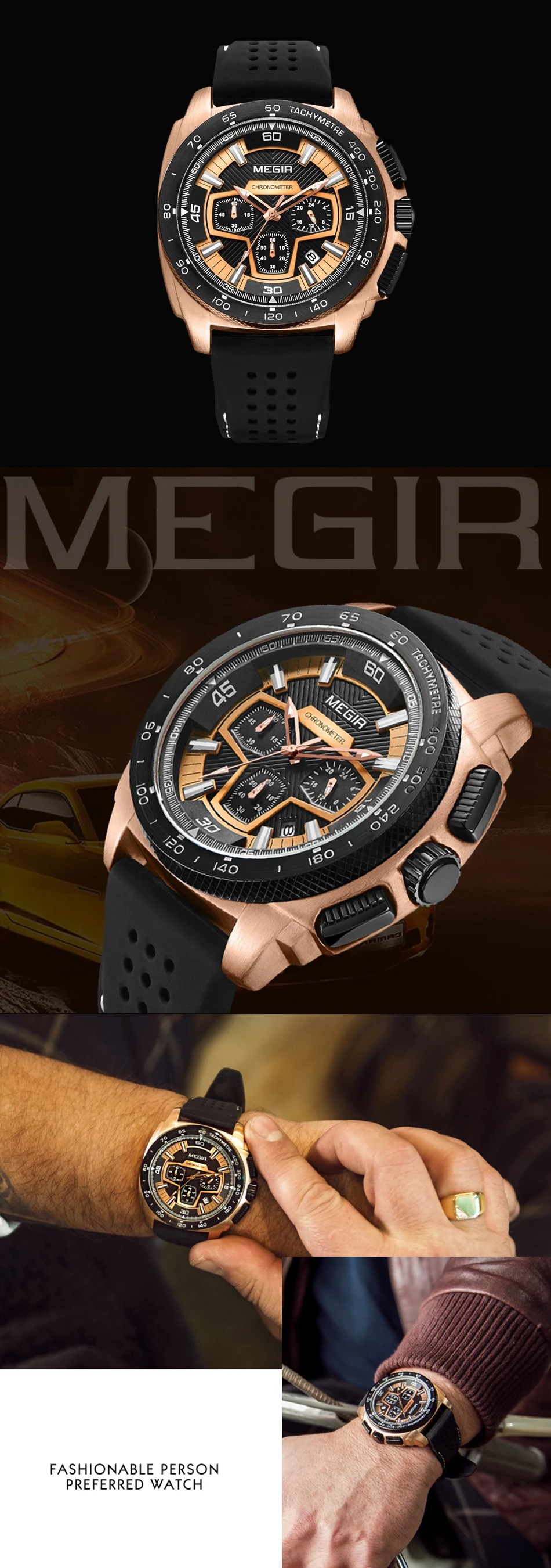 Megir — montre à Quartz de sport pour hommes, montre-bracelet noire en Silicone, style militaire, 2056, Offre Spéciale