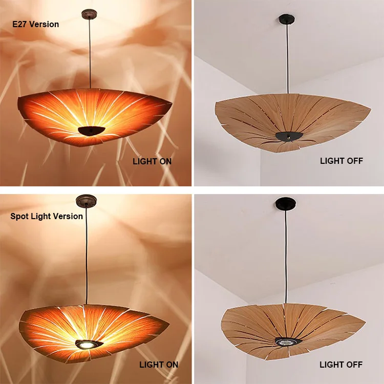 New design handmade wood  bamboo rattan weaving E27 LED sunflower modern deco pendant light