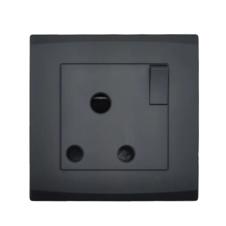 Good Quality Hot Selling UK Standard Black Panel 15A 250V Switch and Socket Round 3 Pin Electrical Socket Outlet With Neon