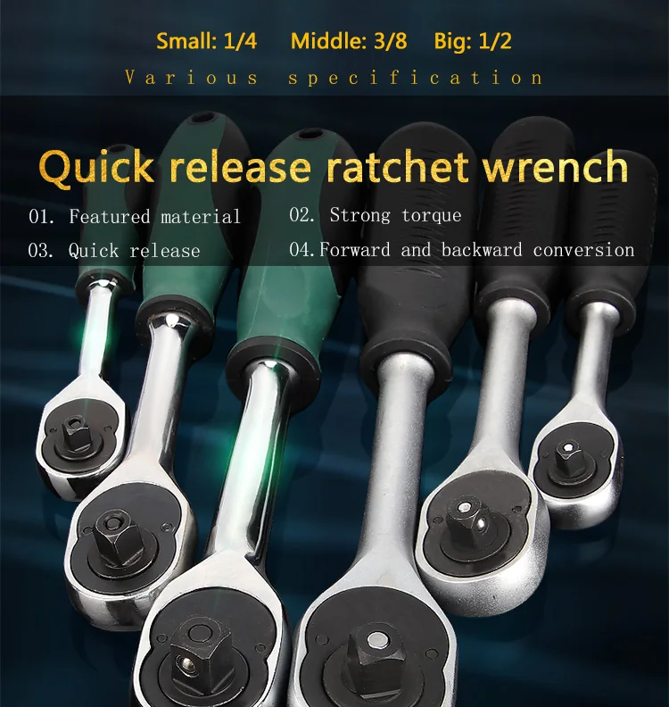 Factory directly Chrome-Vanadium Steel Double colour professional ratchet socket wrenches for Car Repair wrench Tool