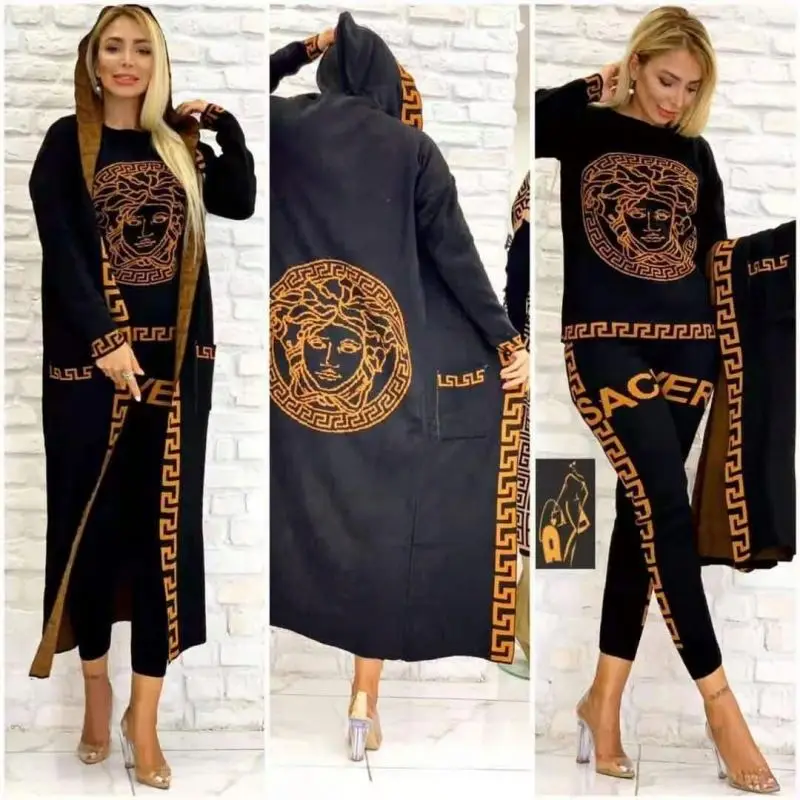 Knit Top Cardigan Women Knitted Suit Long Sleeve Big Logo Tops Coat ...