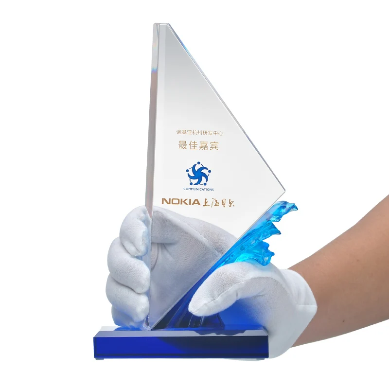 2025 Liuli Crystal Trophy with New Wave Shape UV Printing Competitive Awards for Sailing Sports Event details