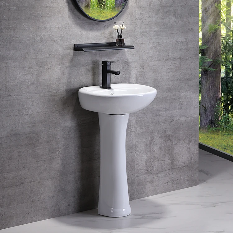 Cheap modern floor standing white hotel lavatory sanitary ware bathroom ceramic hand wash pedestal sink basin with pedestal supplier