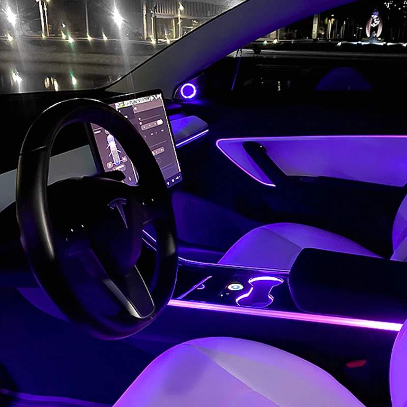 Hansshow car atmosphere lights smart ambient lighting kit car interior ambient optical led light strip for tesla model 3