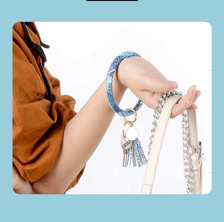 Amazon Hot Sale Custom Large Circle Key Ring Leopard Leather Macrame