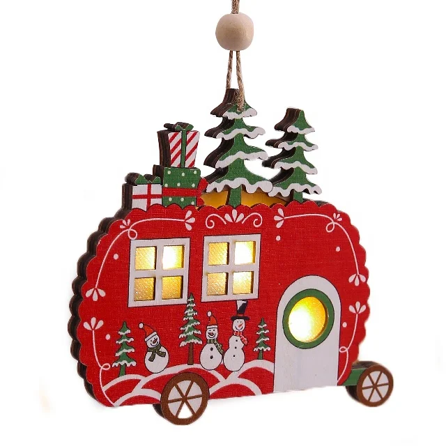 Handmade Christmas Tree led light  Cute Decoration Gift Wooden Hanging Ornament outdoor  for Children