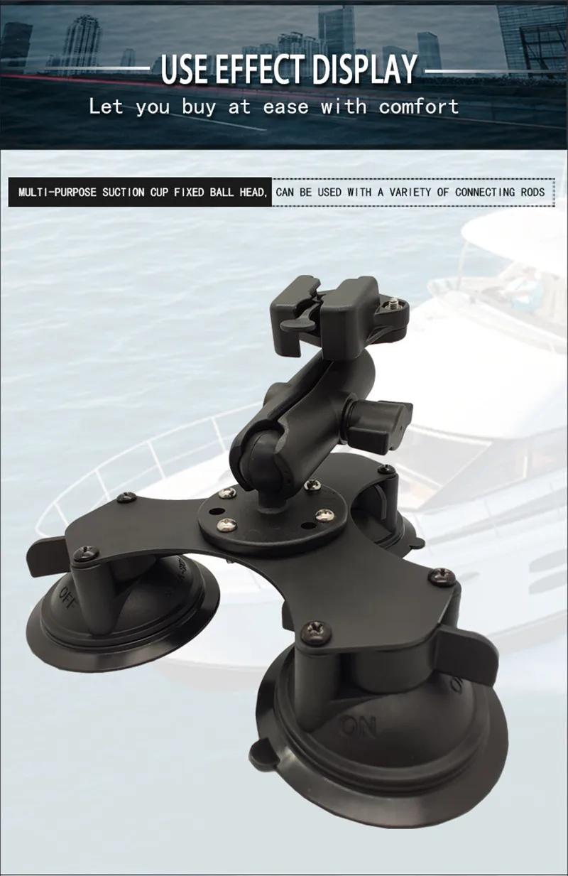 Triple Suction Cup Ball Base Suction Cup Ratchet Ram Mount With Ball