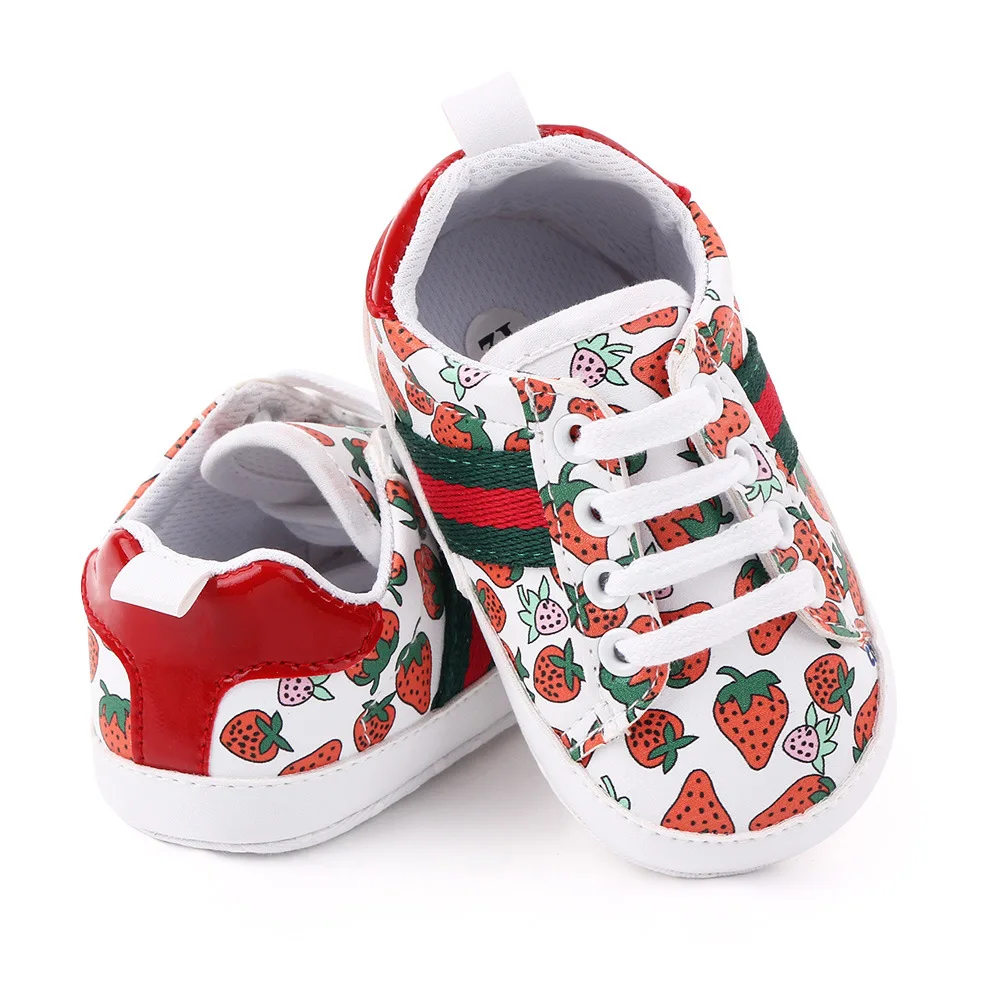 2020 New Style Pu Leather Strawberry Print Antislip New Born Baby