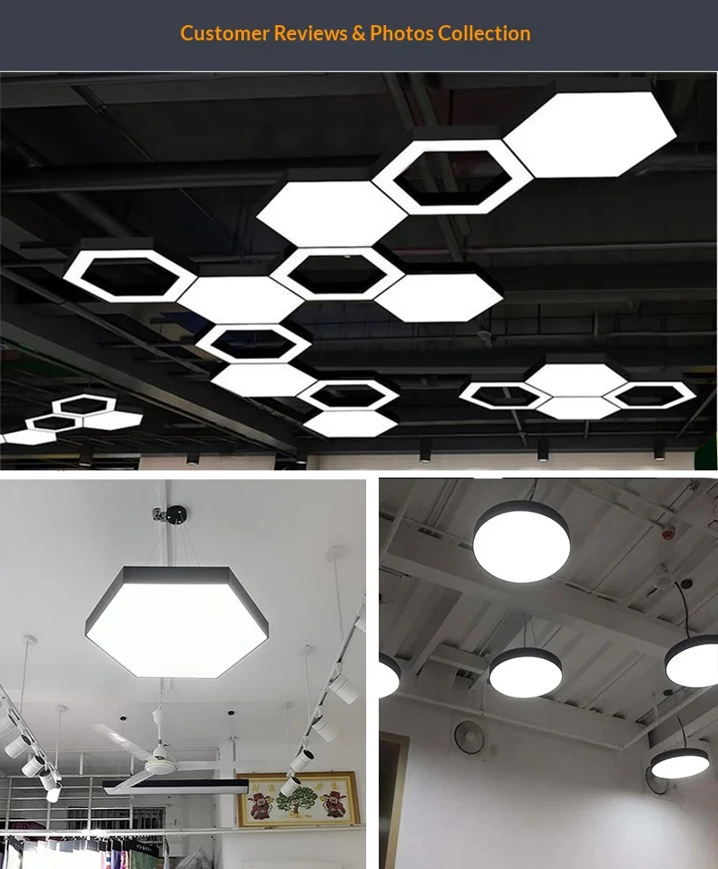 product hexagonal honeycomb pendant light led creative irregular shape office gym mall supermarket lighting fixture-11