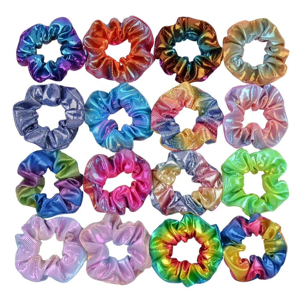 
2020 new fashion unique design wholesale rainbow colorful hair glitter scrunchies pack 