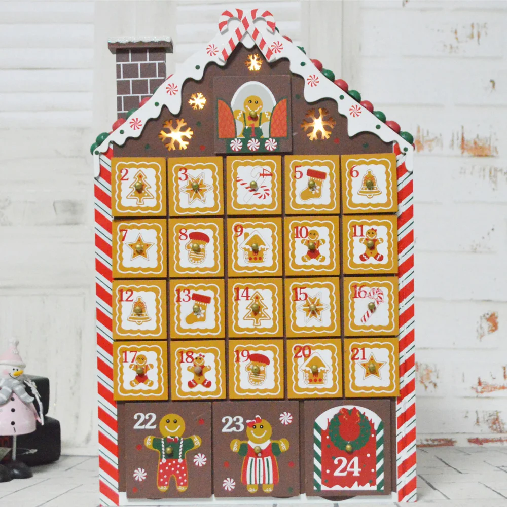 Gingerbread Wooden Christmas Advent Calendar Decor With 24 Drawer