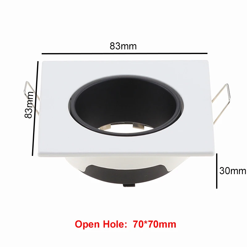 Cutout 70mm Round Square Led Recessed Light Fixtures Adjustable Gu10 Downlight Frame Zinc Alloy MR16 Lamp Base Ring Fitting
