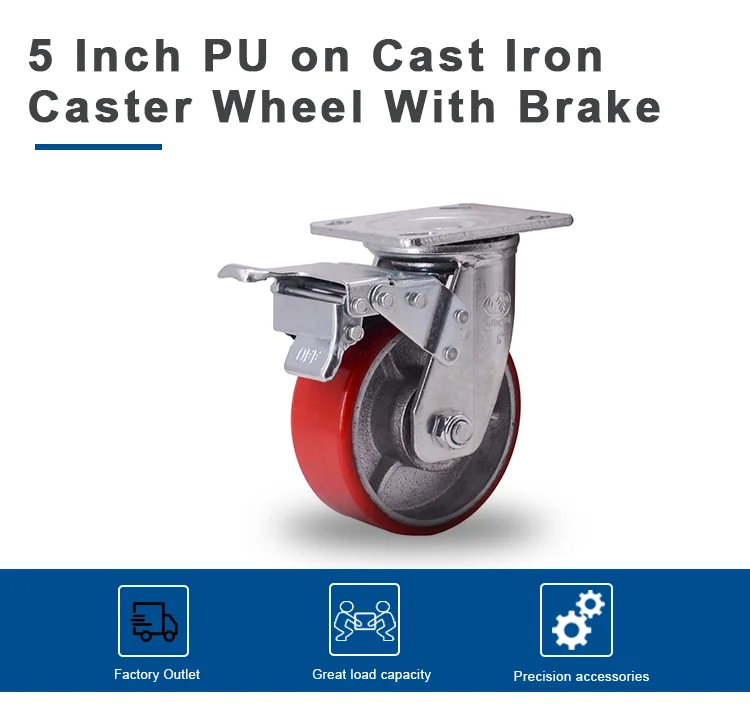 5 Inch Caster Wheel With Brake Pu On Cast Iron Caster Gor Trolley - Buy ...