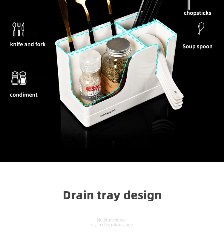 Four grid kitchen tableware holder spoon organizer knife and fork storage rack